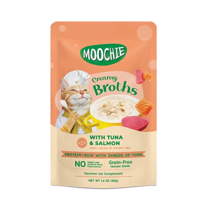 Moochie Creamy Broth with Tuna and Salmon Wet Cat Food – 40 g